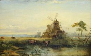 DUTCH SCHOOL,River Landscape with Windmills and Cattle,Mealy's IE 2013-04-29