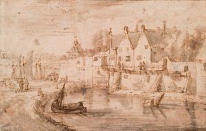 DUTCH SCHOOL,Village au pont,17th century,Aguttes FR 2017-12-19