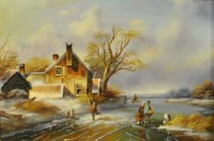 DUTCH SCHOOL,WINTER LANDSCAPE WITH SKATERS ON A CANAL,Ritchie's CA 2013-10-16