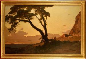 DUVAL Étienne 1824-1914,La chasse au faucon au coucher du soleil,Osenat FR 2024-04-07