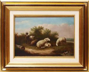 DUVAL C 1800-1900,Vier Schafe und ein Ziegenbock in weiter, idealisi,19th century,Bloss 2010-03-22