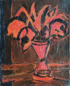 DUVAL Remy 1907-1984,Vase de fleurs rouges,Lombrail - Teucquam FR 2021-04-09