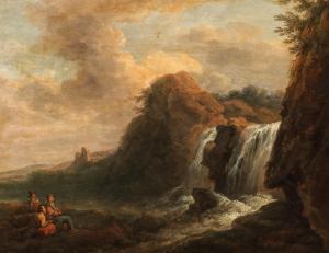 DUVIVIER Ignaz,A southern landscape with a waterfall and travelle,Palais Dorotheum 2021-12-16