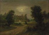 DUXA Alois 1843-1918,Landschaft mit Vollmond über schlossartigem Gebäud,Palais Dorotheum 2013-11-19