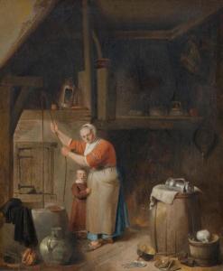 DUYFHUYSEN Pieter Jacobsz. 1608-1677,Kitchen scene with a maid and a child,Galerie Koller 2017-03-29