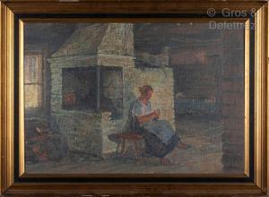 DYDYSCHKO Konstantin 1876-1932,Femme assise devant la cheminée,Gros-Delettrez FR 2022-04-12