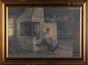 DYDYSCHKO Konstantin 1876-1932,Femme assise devant la cheminée,Gros-Delettrez FR 2023-02-03
