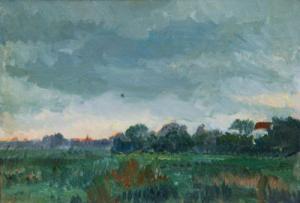 DYDYSCHKO Konstantin 1876-1932,Landschaft in der Abendsonne,Stahl DE 2009-04-25