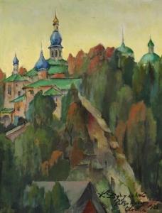 DYDYSHKO Konstantin Vikentievich 1876-1932,View from Pechory Monastary at Psko,1928,Bruun Rasmussen 2018-06-08