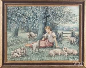 DYER Marion 1861-1941,a woman with sheep,1906,Pook & Pook US 2017-12-14