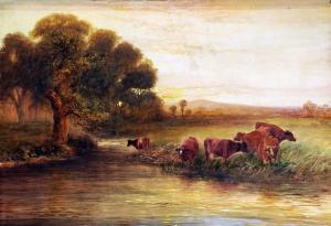 DYER William Henry,Wooded river landscape with cattle watering at twi,Biddle and Webb 2013-01-11