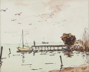 DYF Marcel 1899-1985,Coastal sketch with boat at rest,John Moran Auctioneers US 2012-10-16