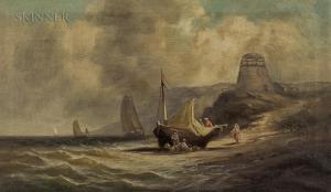 DYKE Samuel P 1835-1870,Fisherfolk Beside a Beached Ketch,1869,Skinner US 2019-07-19