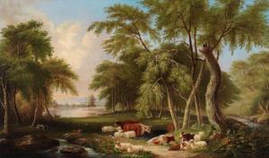 DYNES JOSEPH 1825-1897,Pastoral Landscape with Cattle and Sheep,Heffel CA 2018-01-25