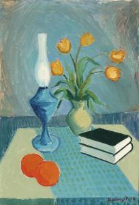 DYRBERG PETERSEN Emil 1908-1973,Still life with yellow tulips and oranges on a,1948,Bruun Rasmussen 2023-08-29