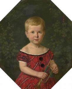 eÿbe Carl Gottfried,Bildnis eines Knaben im Kleidchen mit Trompete,1869,Galerie Bassenge 2020-06-03