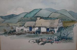 EARDLEY Enid Mary,Cottages in a hilly landscape, County Donegal, Ire,Cuttlestones 2017-09-14