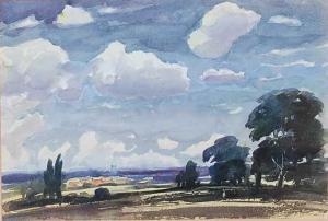 EAREE Paul 1888-1968,Landscape study with houses and church beyond,Lacy Scott & Knight GB 2021-03-19