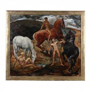 EARL BATES Kenneth 1895-1973,Young Men with Horses,Leland Little US 2021-06-12