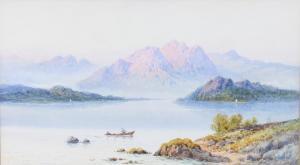 EARP Edwin 1851-1945,lake view with boats and distant mountains 6 1/2" ,Denhams GB 2017-09-06