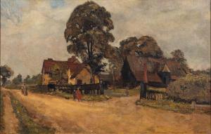 EAST Alfred 1849-1913,Figures on a country road with a farmhouse and b,Bearnes Hampton & Littlewood 2024-01-16