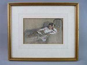 EATON Maria Hampshire 1860-1940,Figure reclining on a bed reading,1910,Rogers Jones & Co 2017-02-28