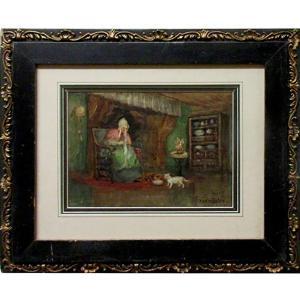 EATON MARIA,INTERIOR OF A WELSH COTTAGE WITH GRANNY AND KITTEN,1919,Waddington's 2016-08-25
