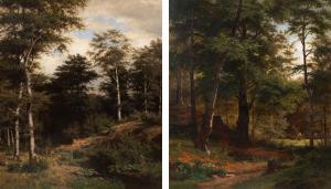 EBEL Fritz Carl Werner,Deer in a Forest Clearing, 1867 and A Forest Clear,1867,Hindman 2022-02-02