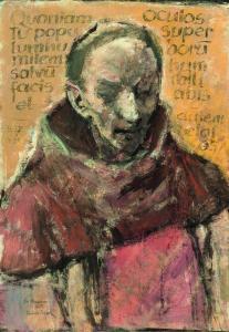 EBERHARD Frank 1921-2004,Mönch vor goldfarbenem Hintergrund mit lateinische,1978,Zeller 2016-09-24