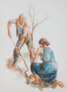 EBERHARD Frank 1921-2004,Paar pflanzt einen jungen Baum,Zeller DE 2016-12-09