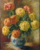 EBERHARD Marie 1897-1975,Bunter Chrysanthemenstrauß in blau-weißer Vase,Zeller DE 2009-12-03