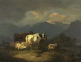 EBERLE Robert 1815-1860,Mountain landscape with cattle and sheep before th,Galerie Koller 2007-09-17