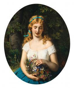 EBERT Anton,Portrait of a Young Lady with a Blue Bow in Her Ha,1869,Palais Dorotheum 2023-05-02