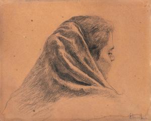 EBNER Lajos Deak 1850-1934,Portrait of a girl with a headscarf,Nagyhazi galeria HU 2023-12-12