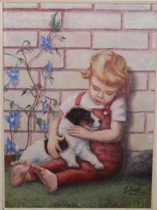 ECCLES James 1885-1983,child with puppy,1969,Crow's Auction Gallery GB 2017-10-11