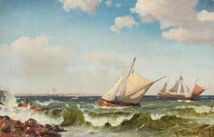 ECKARDT Christian 1832-1914,Seascape with fishing boats by a coast,1912,Bruun Rasmussen 2024-01-01