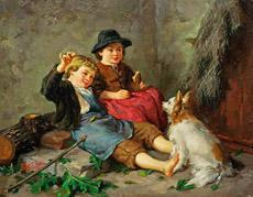 ECKART Johann Conrad 1805-1861,Paar rastende Bauernkinder mit Hund,Schloss DE 2011-05-14