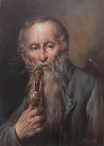 ECKERLER Carl 1852-1926,Portrait eines bärtigen Pfeifenrauchers,Zeller DE 2008-12-04