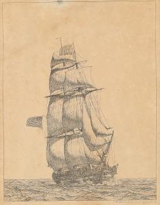ECKERSBERG Christoffer Wilhelm 1783-1853,\“En Nordamerikansk Brig\”. A North A,1831,Bruun Rasmussen 2024-02-19
