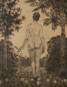 ECKMANN Otto 1865-1902,Weiblicher Rückenakt vor der Sonne in paradiesisch,1895,Mehlis DE 2021-08-26
