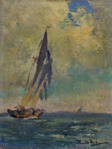 EDDY Henry Stephens 1878-1944,Sailboat at Sea,Skinner US 2015-08-13