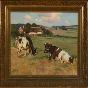EDSBERG Knud 1911-2003,Cows in the field,Bruun Rasmussen DK 2009-10-12