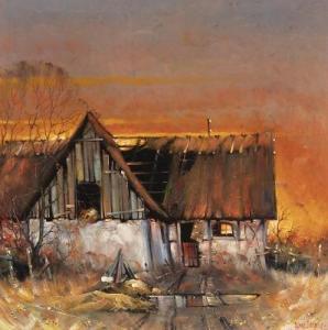 EDSBERG Soren 1945,A thatched house though reddish spectacles,Bruun Rasmussen DK 2019-03-26