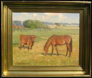 EDSBERG Soren 1945,Horse and cow on the field,Bruun Rasmussen DK 2022-01-20