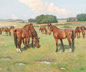 EDSBERG Soren 1945,Horses grazing on a field,Bruun Rasmussen DK 2021-04-05