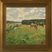 EDSBERG Soren 1945,Landscape with grazinghorses and cows in the field,Bruun Rasmussen DK 2010-04-26