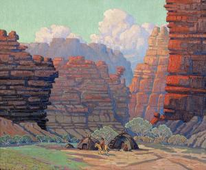 EDWARDS Howard Arden 1884-1953,Indian encampment in a canyon,1930,John Moran Auctioneers 2014-10-21