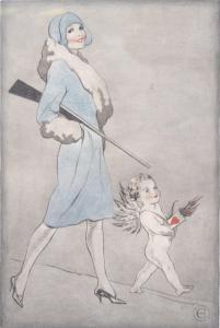 EDWARDS Mary Ellen Freer 1839-1910,Art Deco lady with Cupid,Gilding's GB 2020-09-22