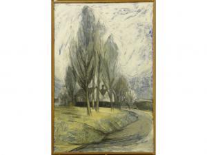 EDWARDS W,Landscape with poplar trees andbuildings in winter,1964,Andrew Smith and Son GB 2007-09-04