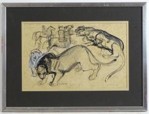 EEDEN van Frits 1944,The Lion Hunt, Figures on horseback hunt,20th century,Claydon Auctioneers 2021-12-29